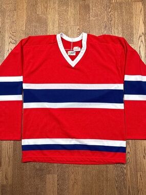 Vintage 80s Maska Montreal Canadiens Style Blank Red Hockey Jersey Mens Large